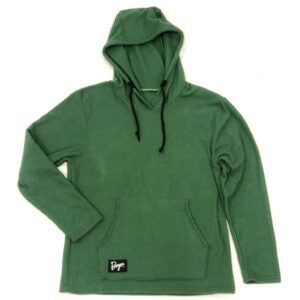 A green Burgeon drawstring pull over hoodie.