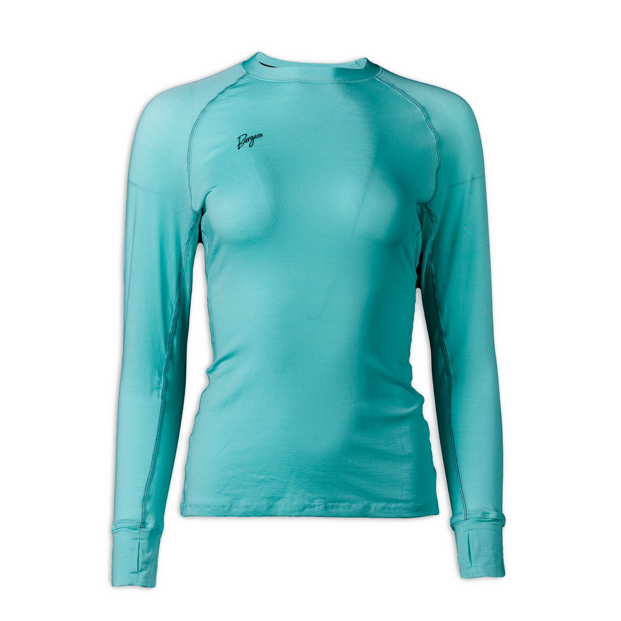 Aquamarine long-sleeved shirt with small logo above chest