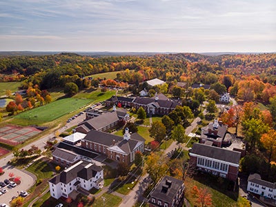Aerial view of beautiful school campus in Autumn.