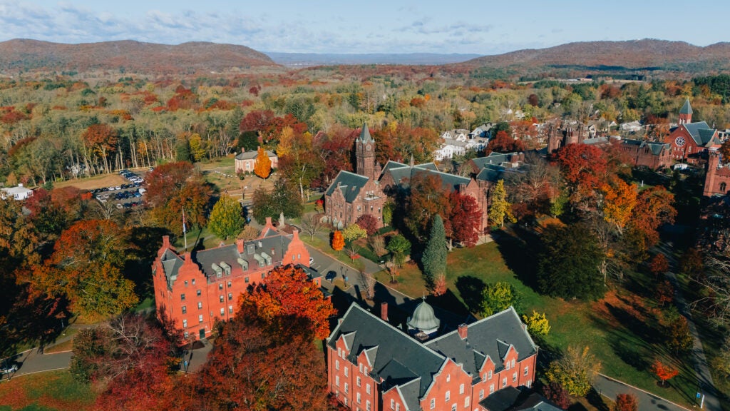 Bird's-eye view of Mount Holyoke's campus